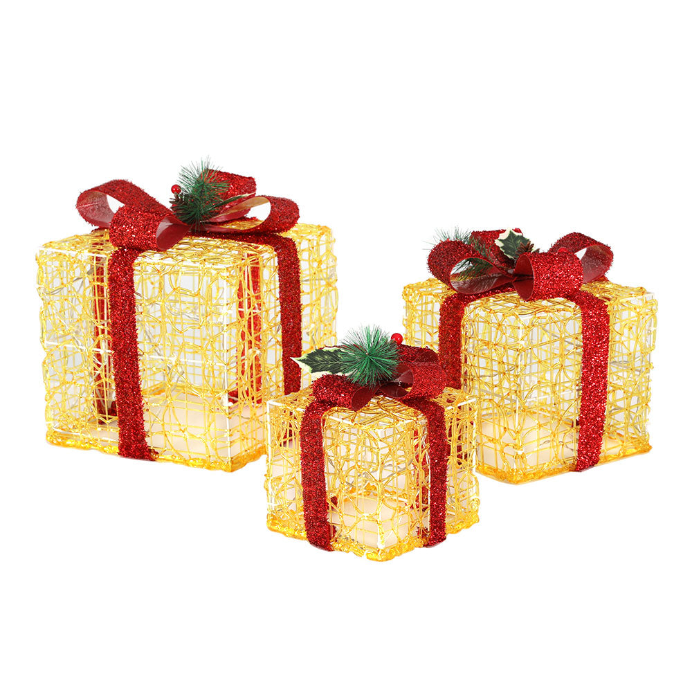 3 Piece Christmas Present Gift Boxes Set 3D Frame Motif LED Decoration Homecoze