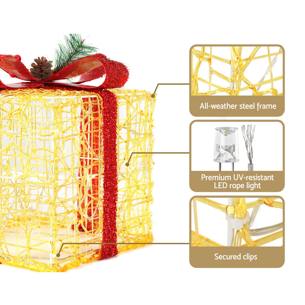 3 Piece Christmas Present Gift Boxes Set 3D Frame Motif LED Decoration Homecoze