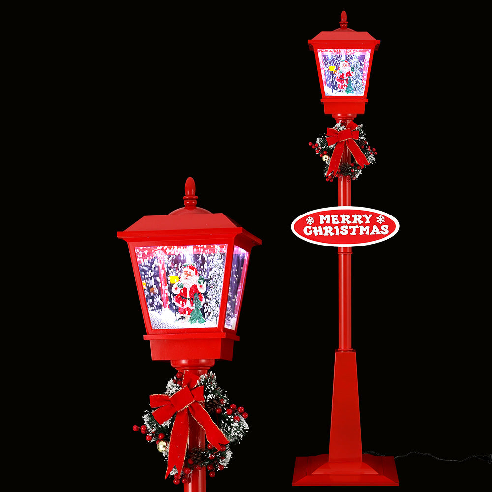 1.8M Christmas Décor Lamp Post Light with Falling Snow Street Lamp Red Homecoze