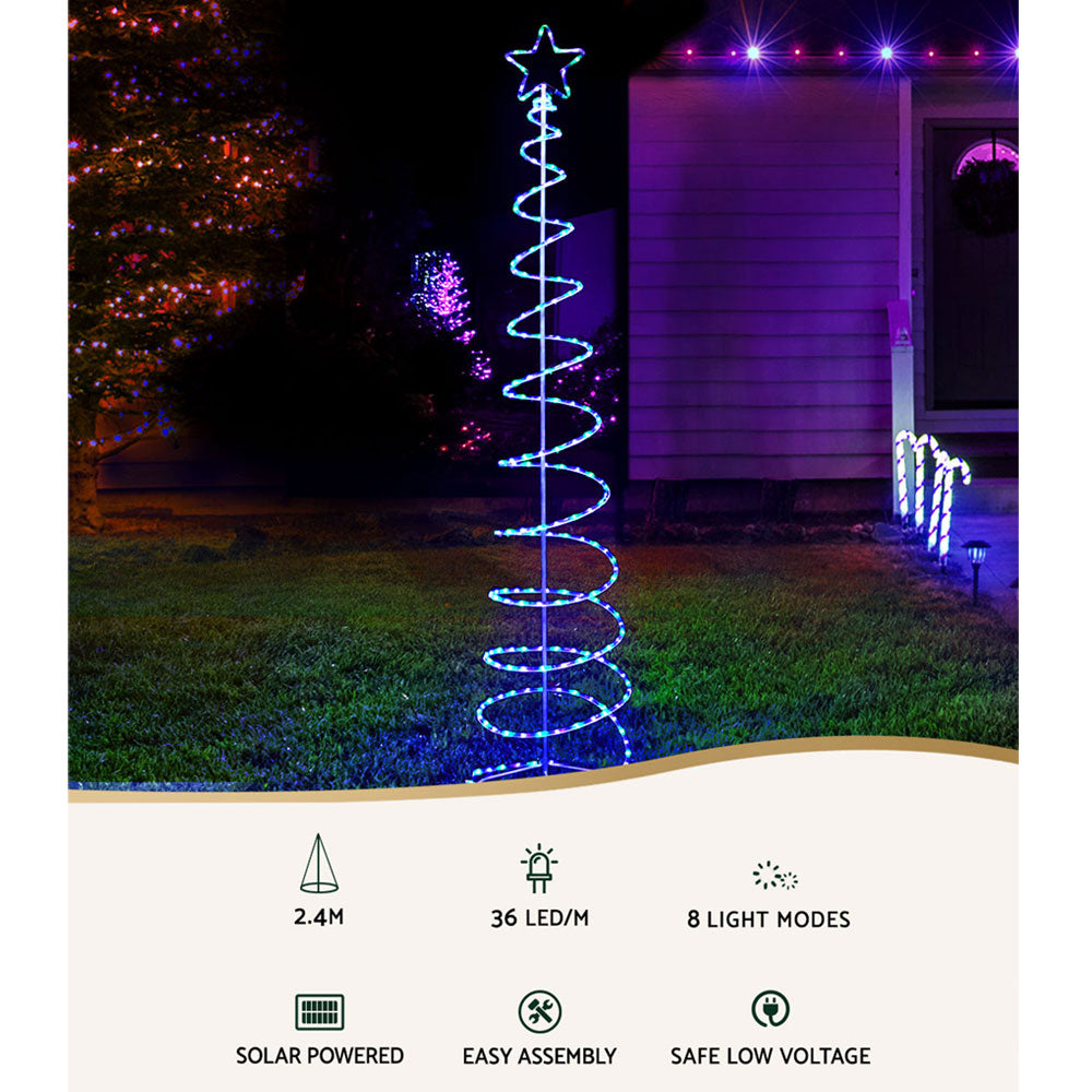 8FT (2.4m) Solar Powered LED Christmas Tree Motif Light Rope 8 Modes Homecoze