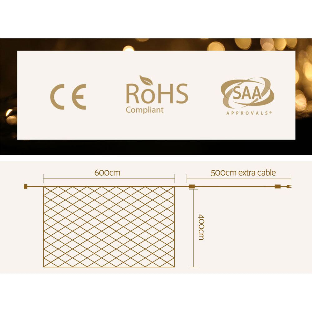 4m x 6m Christmas Net Mesh 1000 LED String Lights - Warm White Homecoze