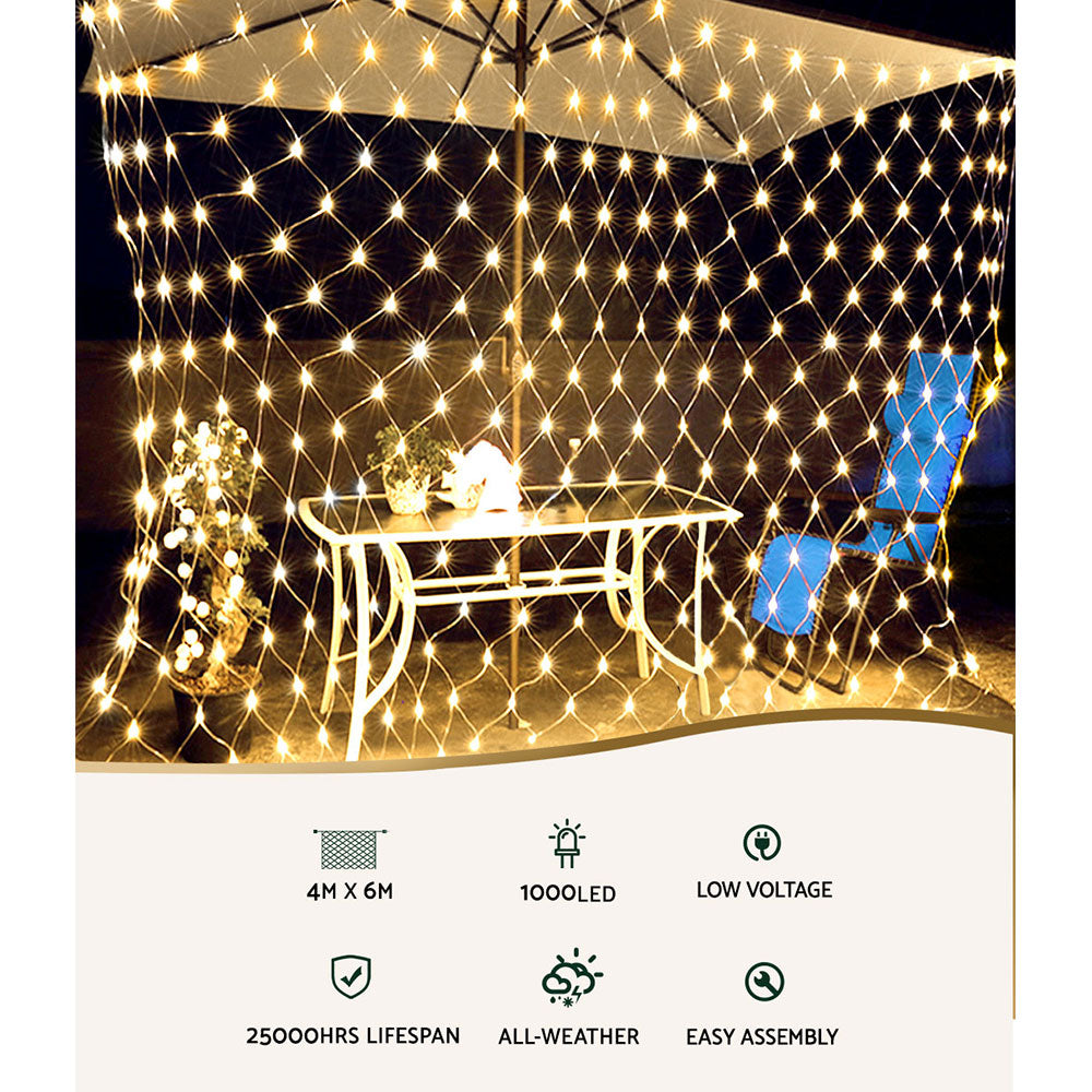 4m x 6m Christmas Net Mesh 1000 LED String Lights - Warm White Homecoze