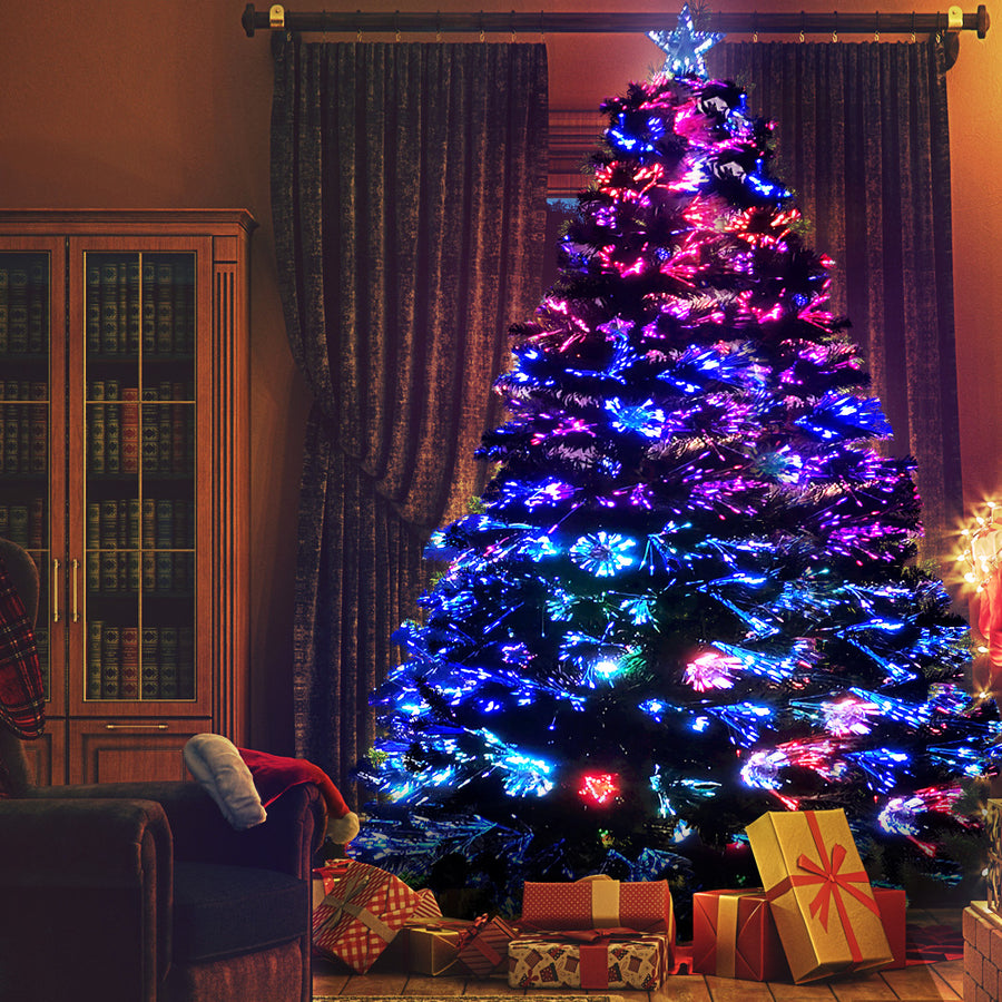 8FT (2.4m) Christmas Tree with Multi-coloured Fibre Optic Lights - 320 Tips Homecoze