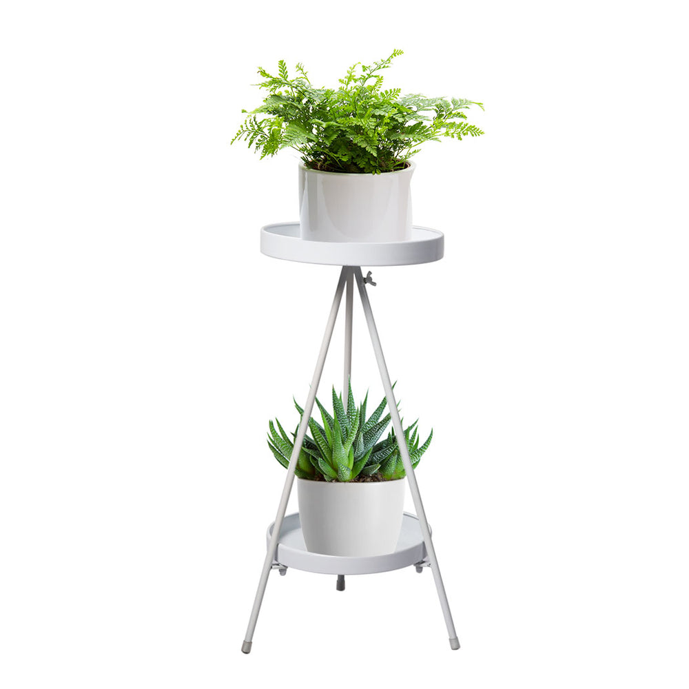 2 Tier Metal Plant Stand Flower Pot Rack Garden Décor 55cm – White Homecoze