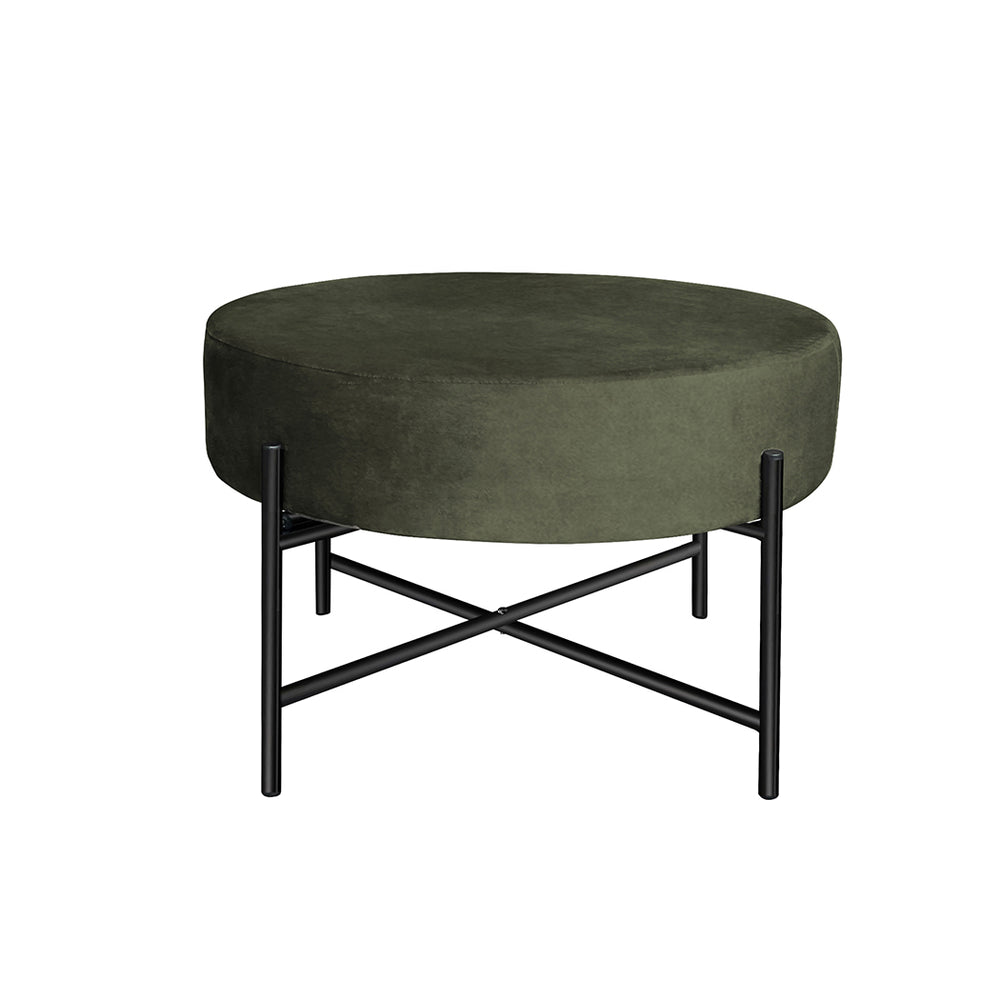 Green Velvet Round Ottoman Pouffe Foot Stool Vanity Dressing Chair Homecoze