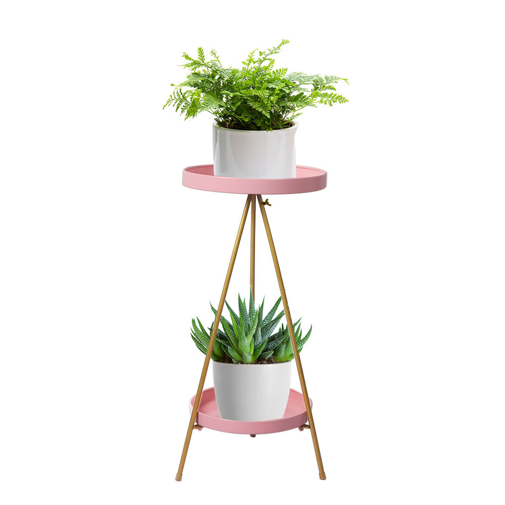 2 Tier Metal Plant Stand Flower Pot Rack Garden Décor 55cm – Pink Homecoze