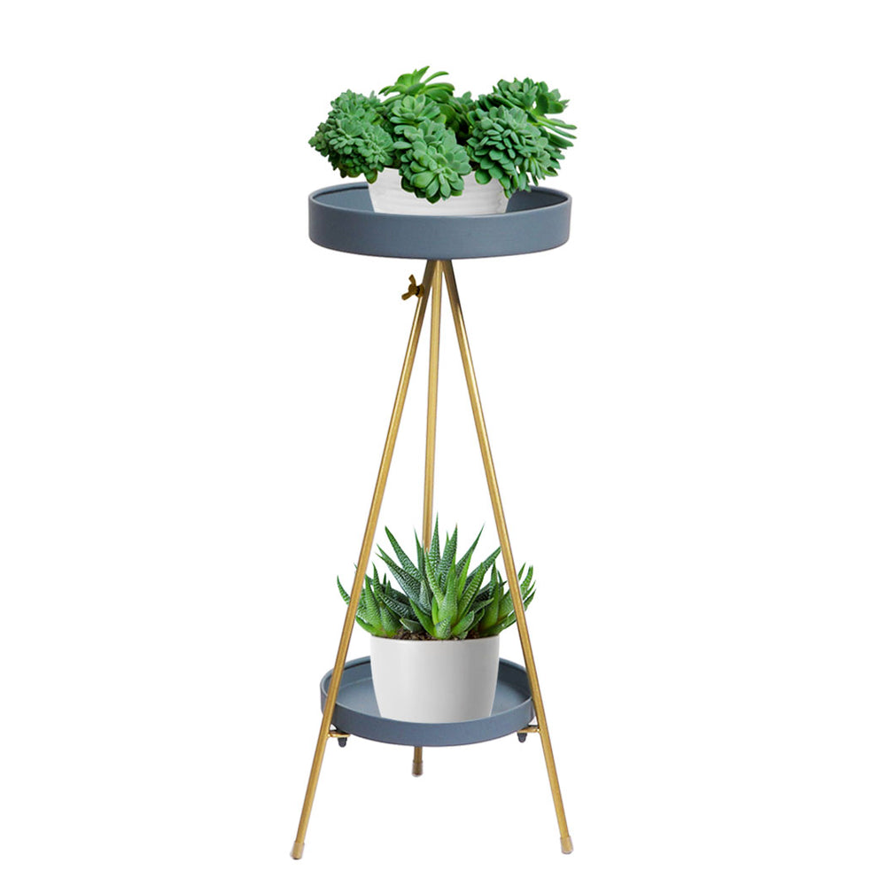 2 Tier Metal Plant Stand Flower Pot Rack Garden Décor 77cm – Grey Homecoze
