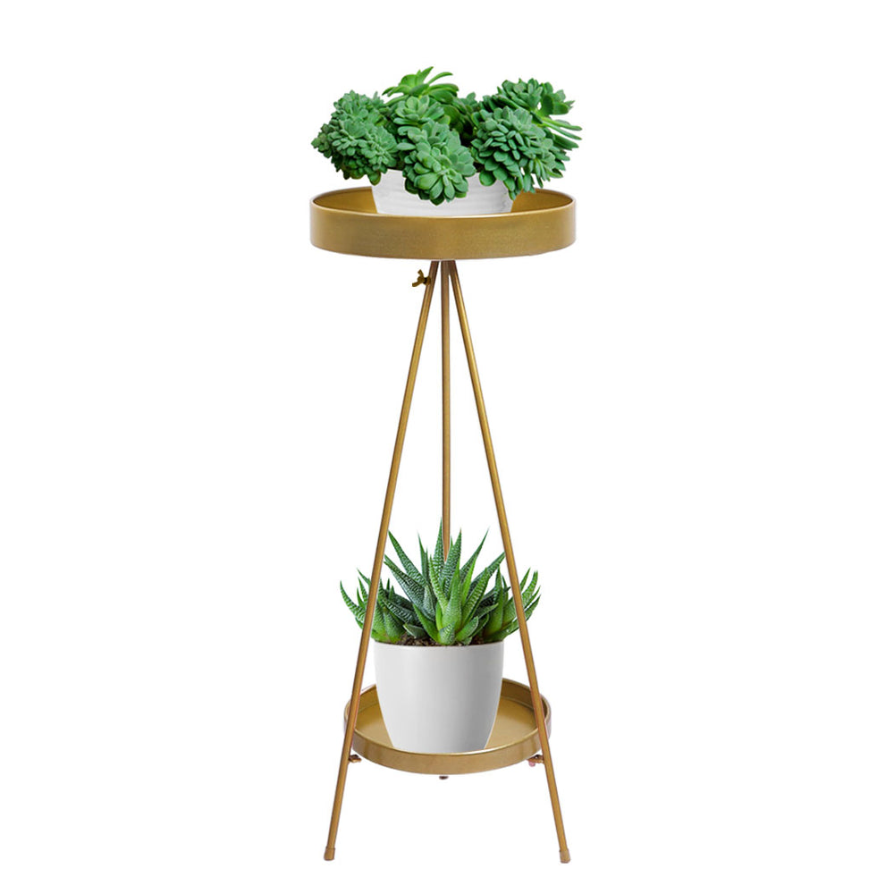 2 Tier Metal Plant Stand Flower Pot Rack Garden Décor 77cm – Gold Homecoze