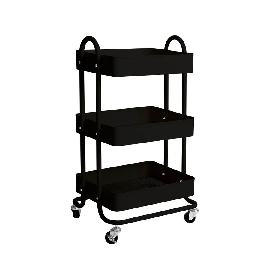 3 Tiers Kitchen Trolley Cart Steel Storage Rack Shelf Organiser Wheels Black Homecoze
