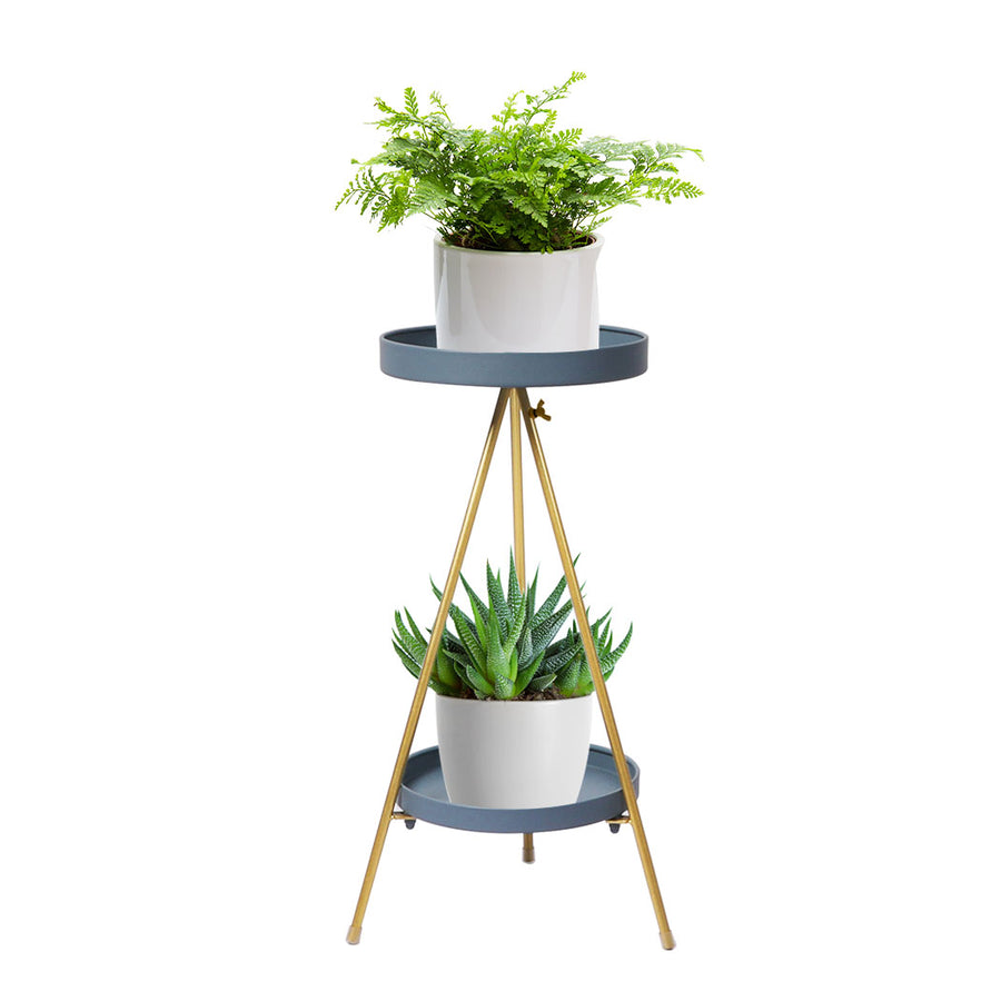 2 Tier Metal Plant Stand Flower Pot Rack Garden Décor 55cm – Grey Homecoze