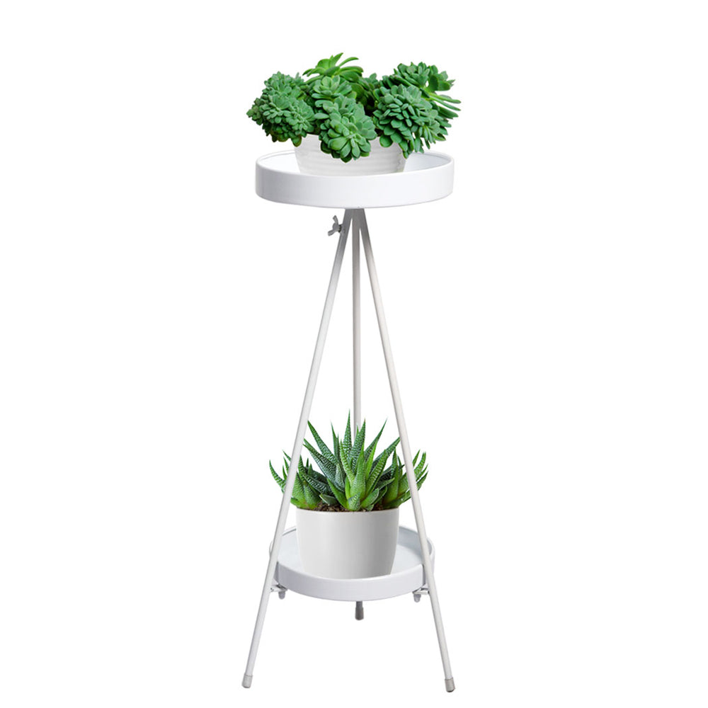 2 Tier Metal Plant Stand Flower Pot Rack Garden Décor 77cm – White Homecoze