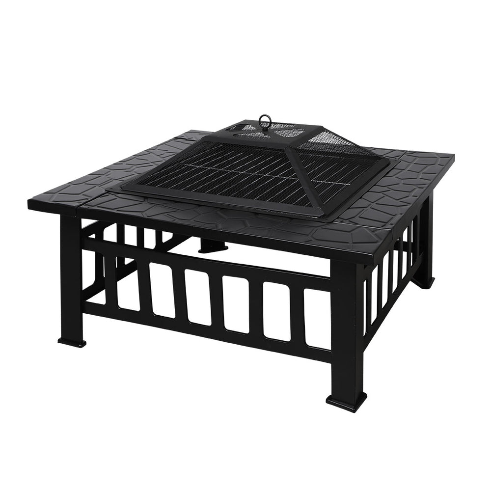 2-in-1 Multipurpose Fire Pit BBQ Grill Table - 81 x 81cm Homecoze