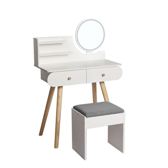 Compact Dressing Table with LED Make-up Mirror & Stoll - White & Oak Homecoze