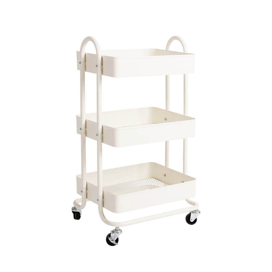 3 Tiers Kitchen Trolley Cart Steel Storage Rack Shelf Organiser Wheels White Homecoze