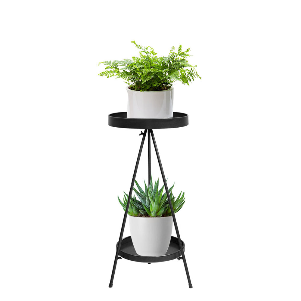 2 Tier Metal Plant Stand Flower Pot Rack Garden Décor 55cm – Black Homecoze