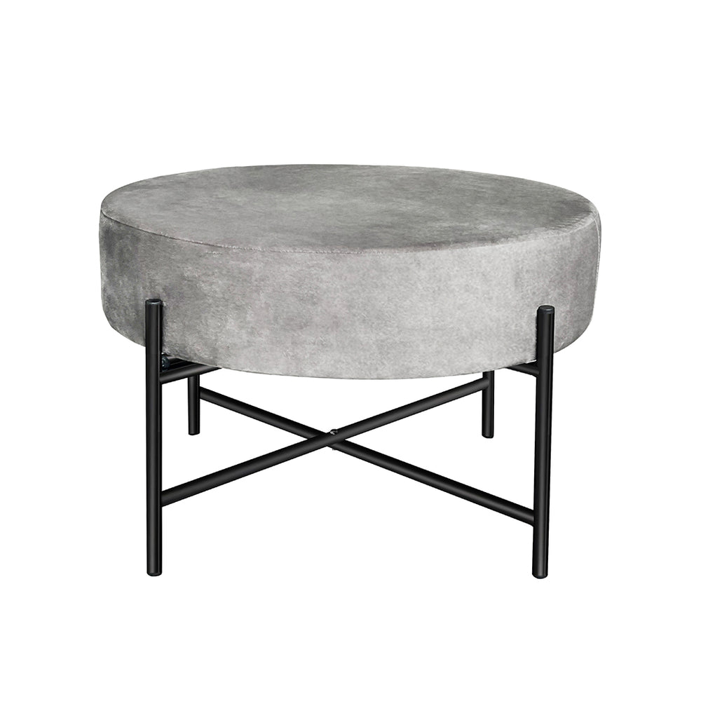 Grey Velvet Round Ottoman Pouffe Foot Stool Vanity Dressing Chair Homecoze