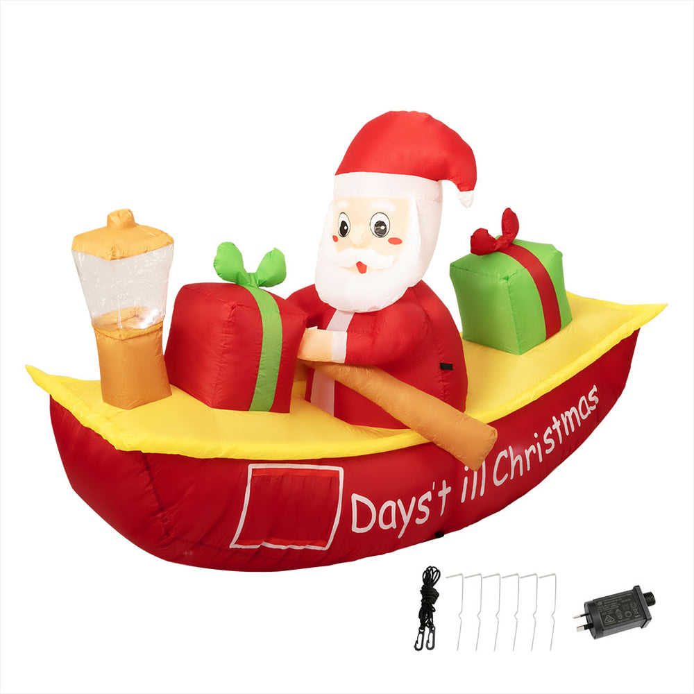 2.1M Inflatable Santa Clau Boat Christmas Decoration LED Xmas Lights Homecoze