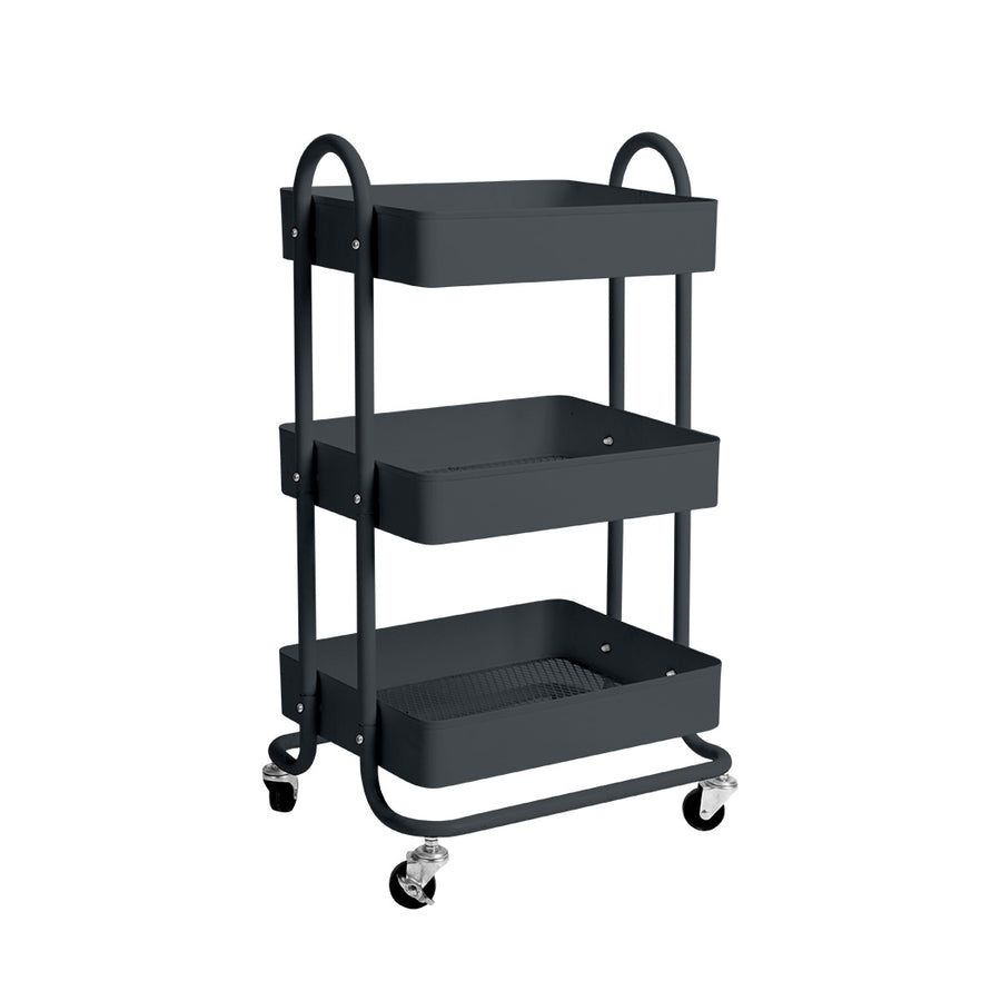 3 Tiers Kitchen Trolley Cart Steel Storage Rack Shelf Organiser Wheels Grey Homecoze