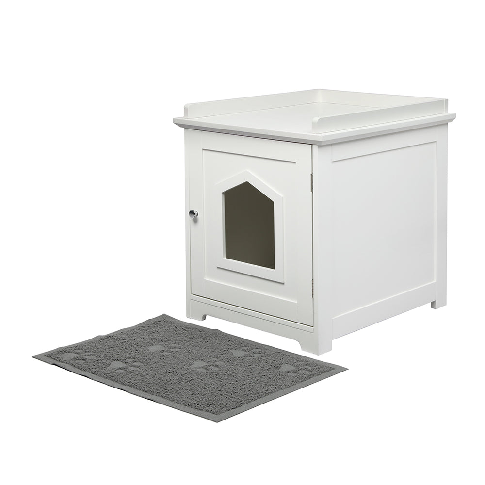 Enclosed Cat Litter Box or Small Cat Bed Pet House Side Table - White Homecoze
