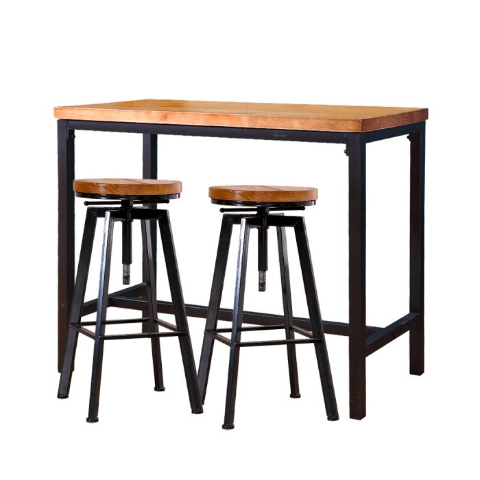 3PC Vintage Industrial Style Solid Wood Top Kitchen Bar Table & Stool Set Homecoze