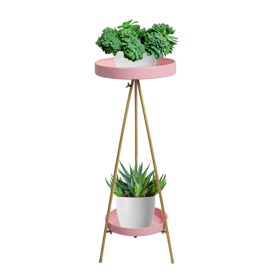 2 Tier Metal Plant Stand Flower Pot Rack Garden Décor 77cm – Pink Homecoze