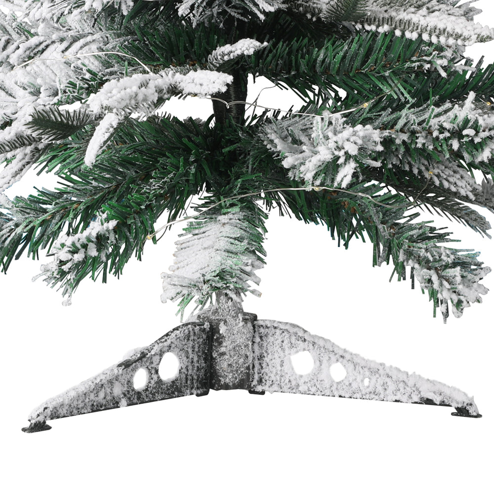 2FT (60cm) Green Christmas Tree with Heavy Snow, Ornament & LED Light Combo - 80 Mixed Tips Homecoze