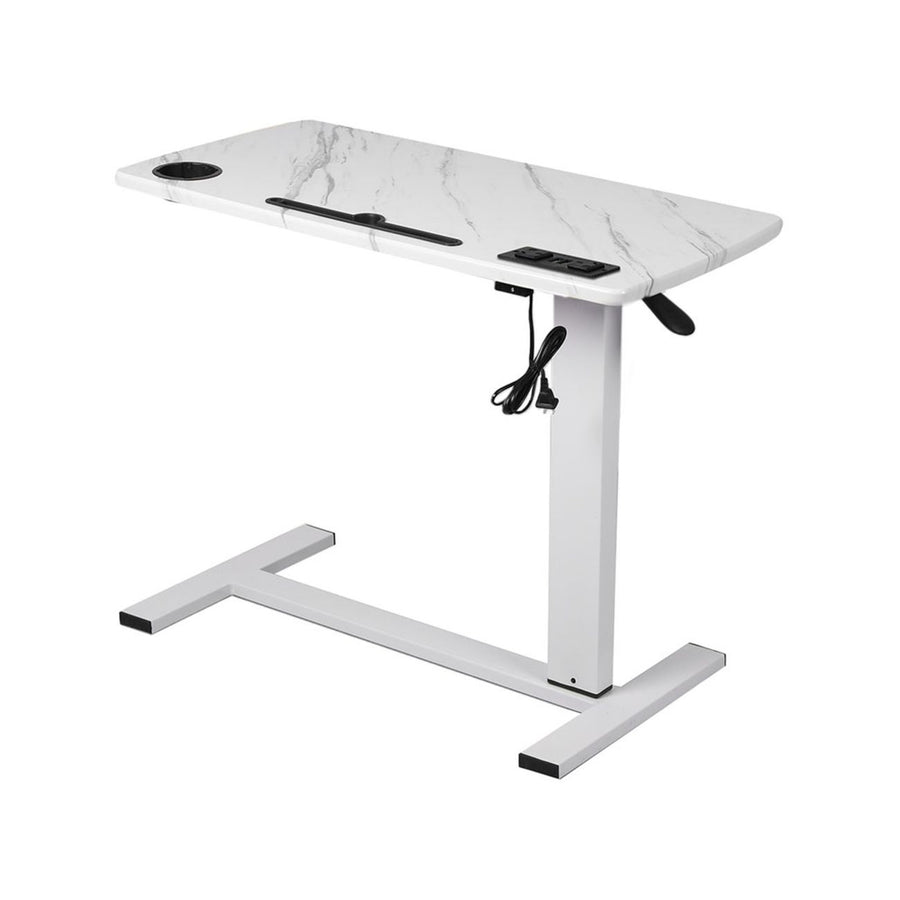 Height Adjustable Desk with Power Points & USB Charge Outlets - White Homecoze