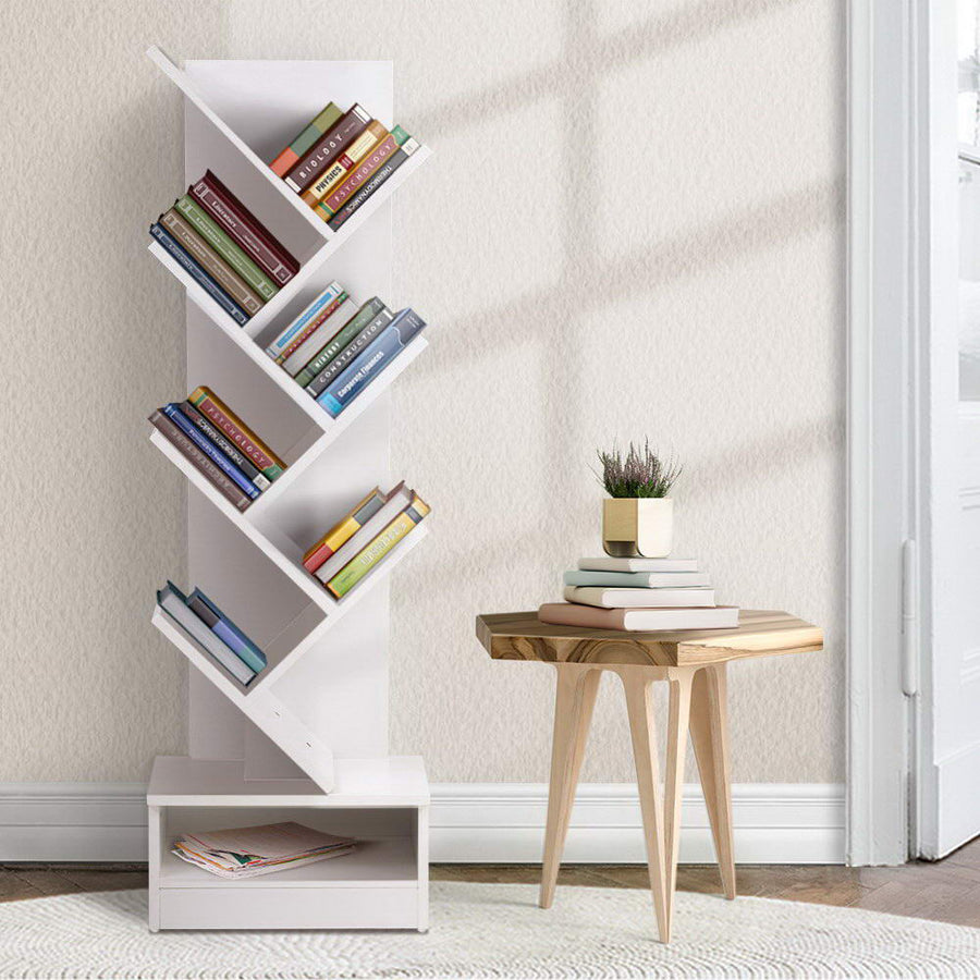 Bookshelf Unique 7 Shelf ‘Tree’ Design - White Homecoze