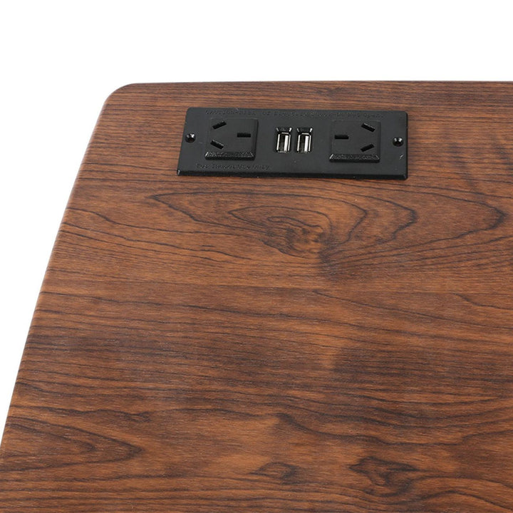 Height Adjustable Desk with Power Points & USB Charge Outlets - Brown Homecoze