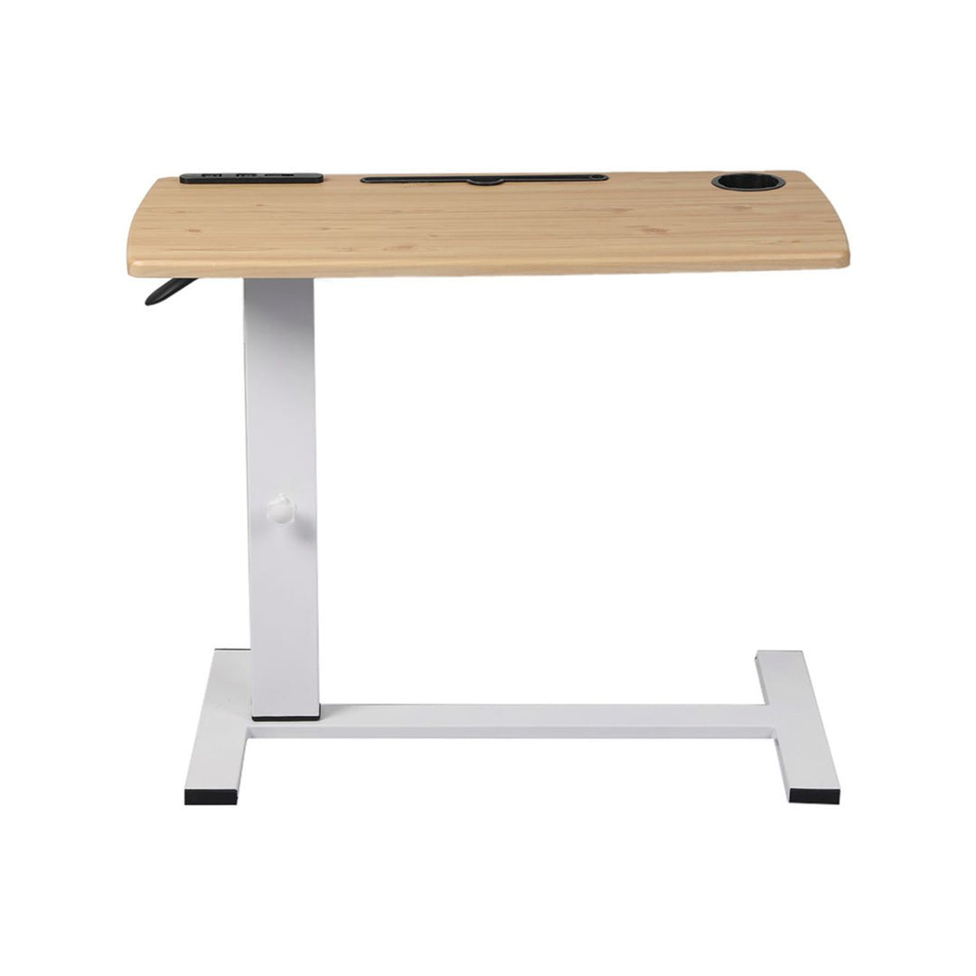 Height Adjustable Desk with Power Points & USB Charge Outlets - White & Oak Homecoze