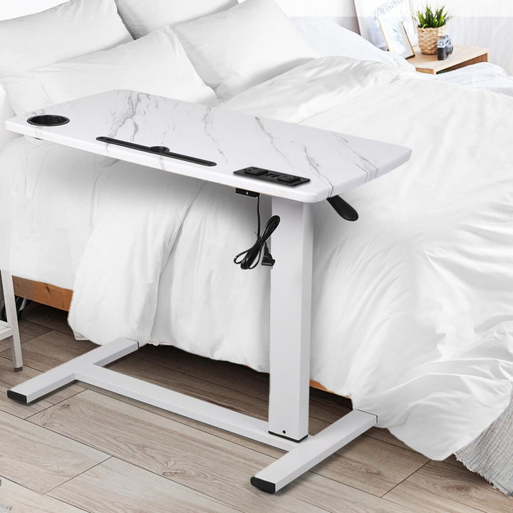 Height Adjustable Desk with Power Points & USB Charge Outlets - White Homecoze