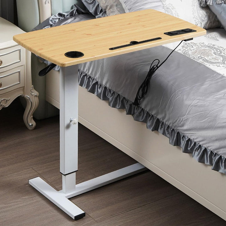 Height Adjustable Desk with Power Points & USB Charge Outlets - White & Oak Homecoze
