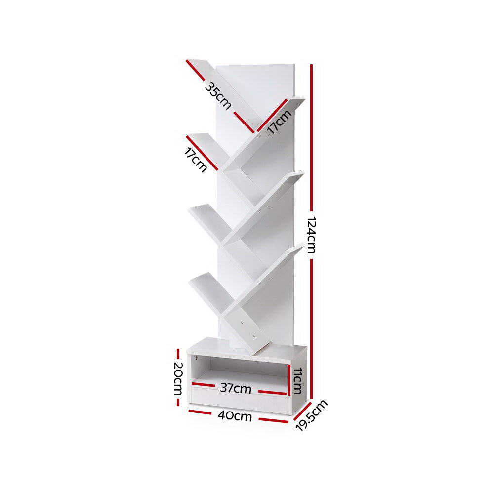 Bookshelf Unique 7 Shelf ‘Tree’ Design - White Homecoze