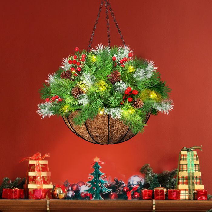 Hanging Christmas Basket Décor with LED Lights 25cm Homecoze