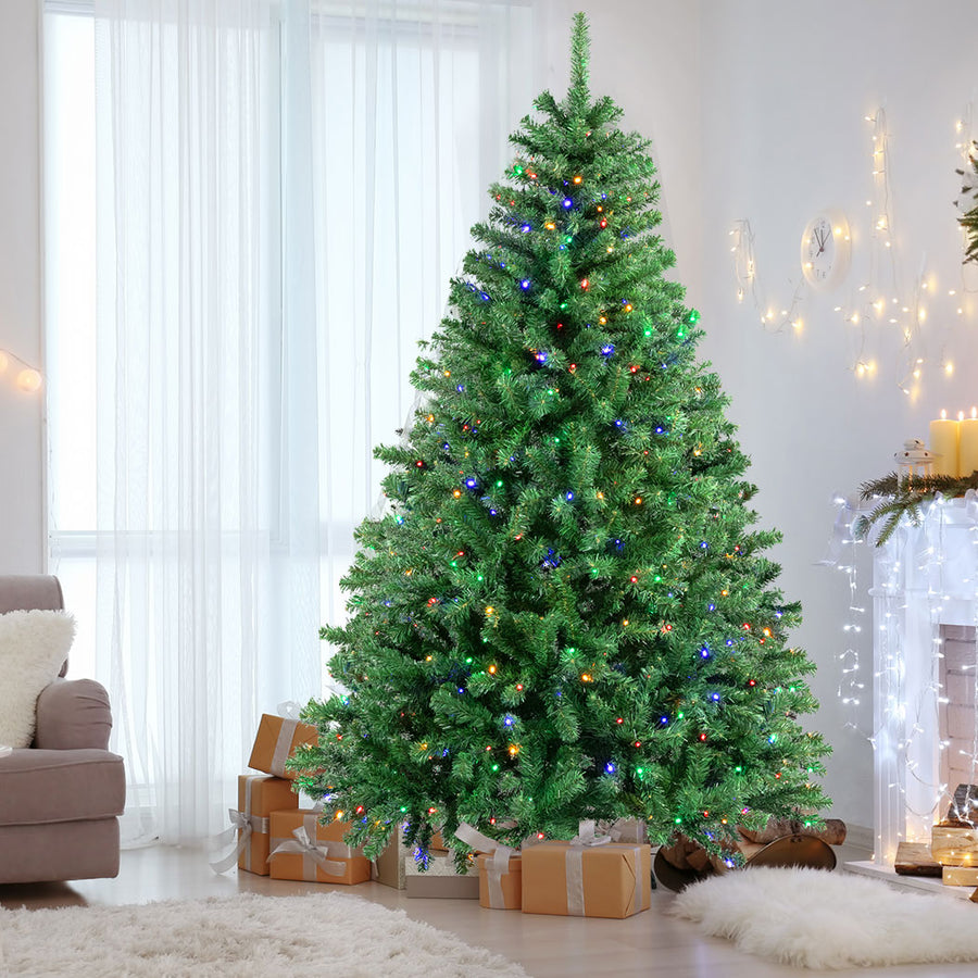 7FT (2.1m) Green Christmas Tree with Muiltcolour LED Lights Combo - 1300 Tips Homecoze