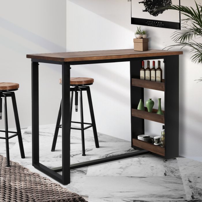 Modern Industrial Wooden Kitchen Cafe Table with 3 Tier Storage Shelves 110cm Homecoze