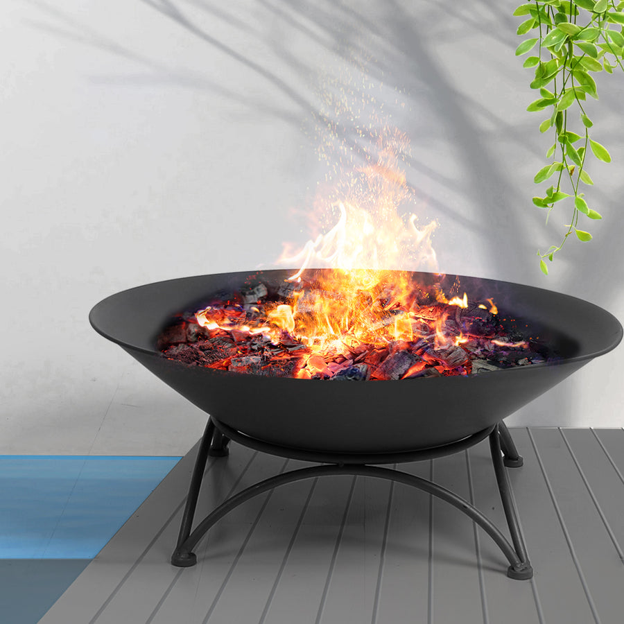 2 IN 1 Steel Fire Pit Bowl Firepit Garden Outdoor Patio Fireplace Heater 70cm - Black Homecoze