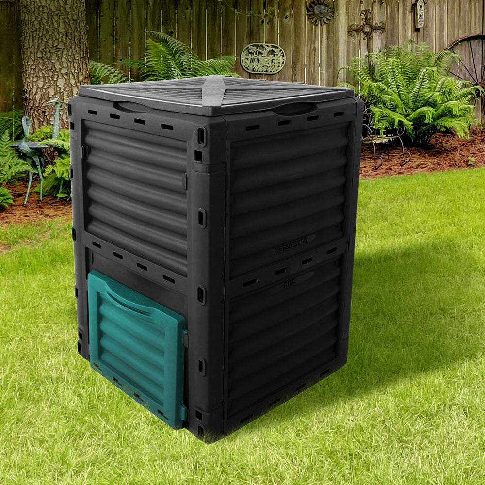 290L Compost Bin Food Waste Recycling Composter Kitchen Garden Composting Black Homecoze