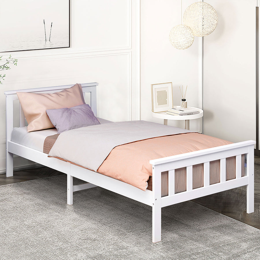 Classic Single Pine Wood Bed Frame with Footboard – White Homecoze
