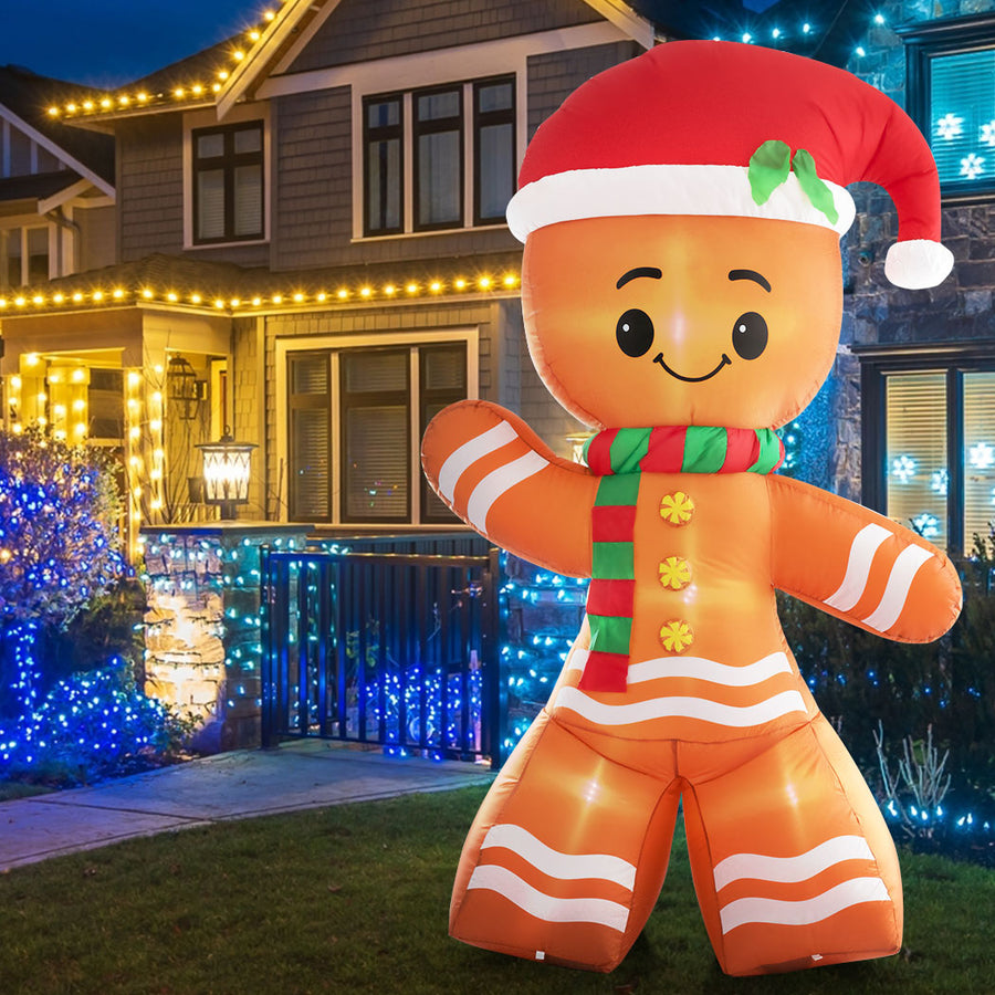 2.4M Huge Inflatable Gingerbread Man Christmas Decoration LED Xmas Lights Homecoze