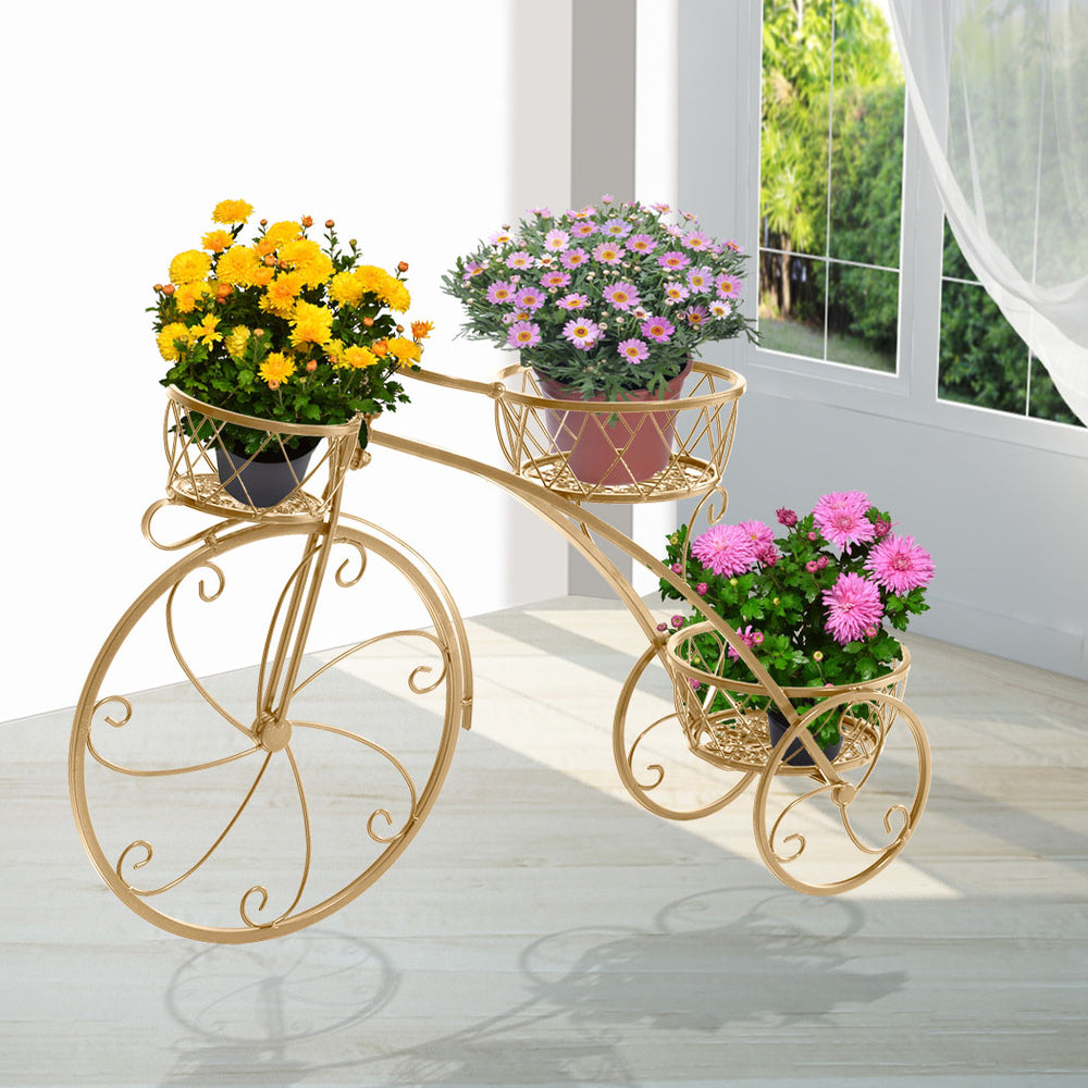 Vintage Bicycle Plant Stand Metal Flower Pot Rack - Gold Homecoze