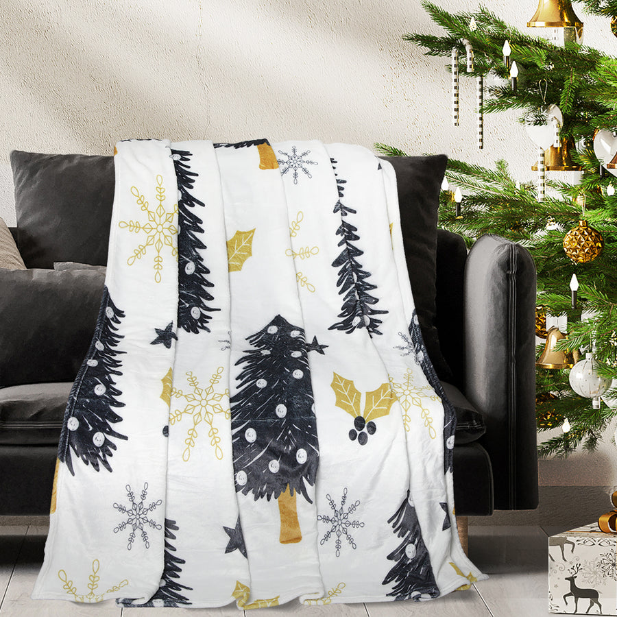 Christmas Tree Throw Double Sided Flannel & Fleece Blanket - Double (1.8 x 2m) Homecoze