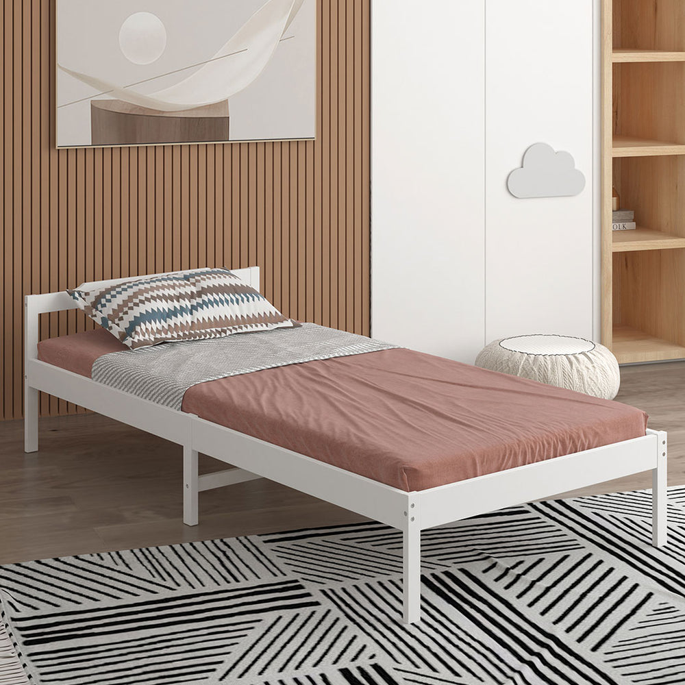 Classic Single Pine Wood Bed Frame – White Homecoze