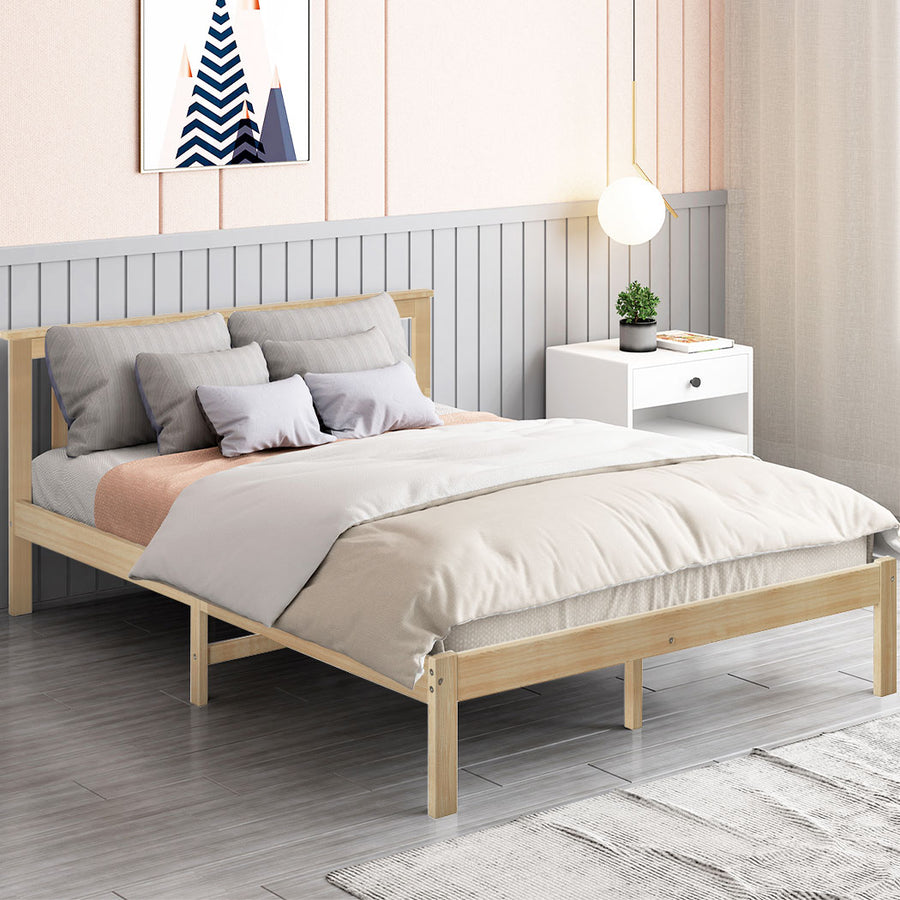 Classic King Single Pine Wood Bed Frame with Headboard – Natural Homecoze
