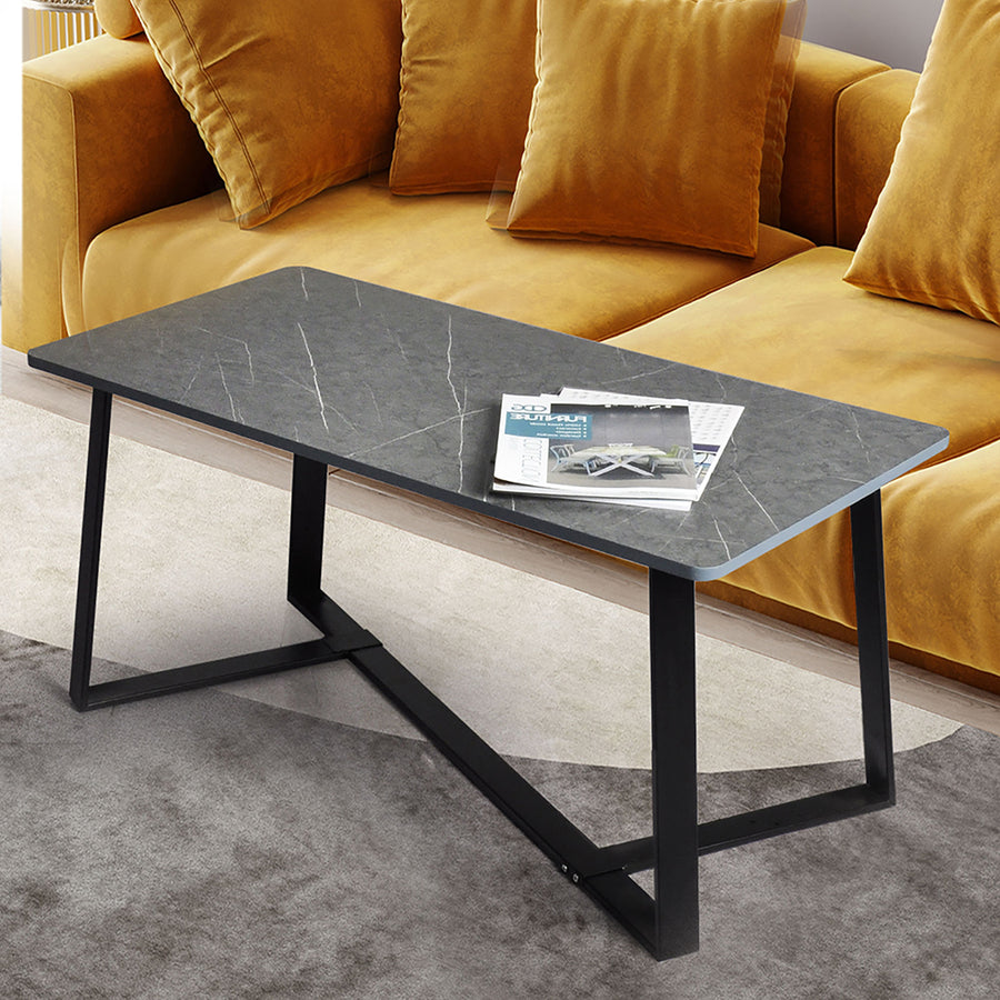 Modern Coffee Table Grey with Industrial Style Steel Legs - 100cm x 50cm Homecoze