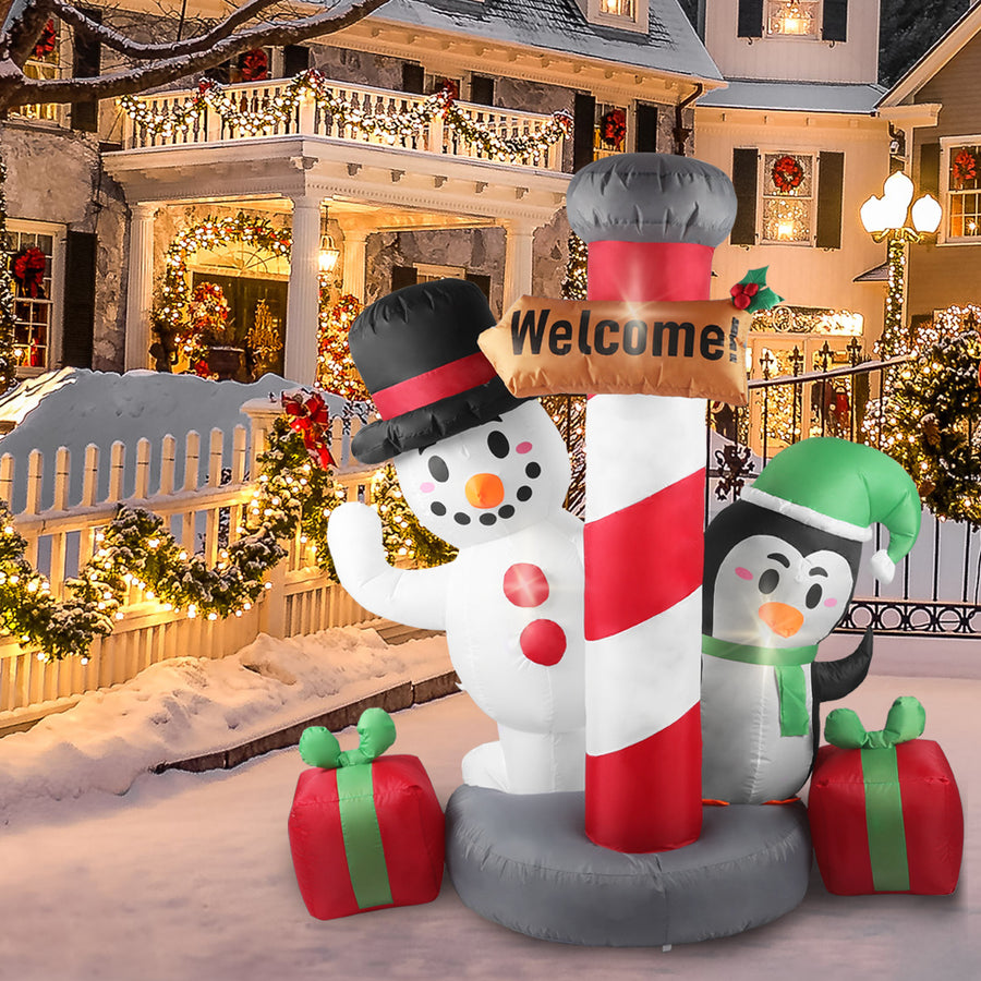 Inflatable Christmas Decor Pole Welcome 1.8M LED Lights Xmas Party Homecoze