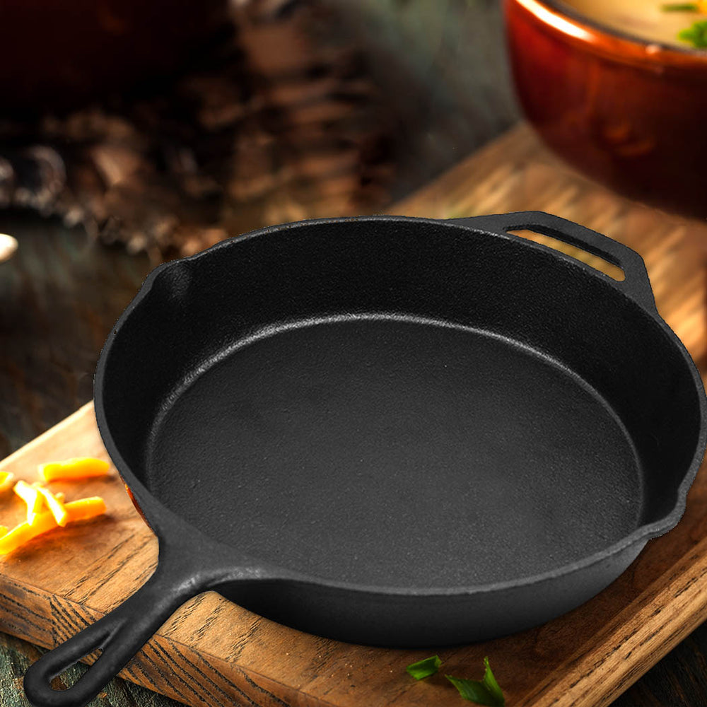 30cm Cast Iron Skillet / Fry Pan 12 Inch Pre Seasoned Oven Safe Cooktop & BBQ Homecoze
