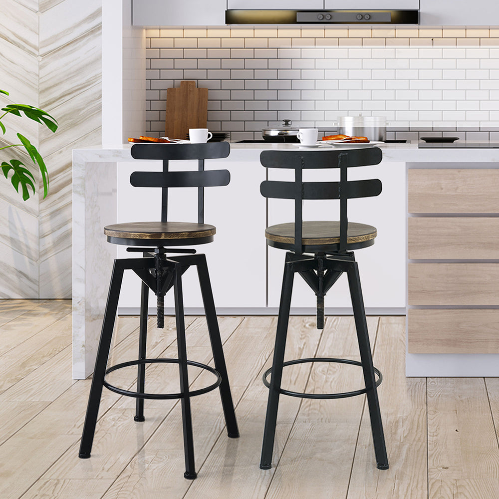 Modern Industrial Adjustable Height Swivel Bar Stool With Solid Wood Seat Homecoze