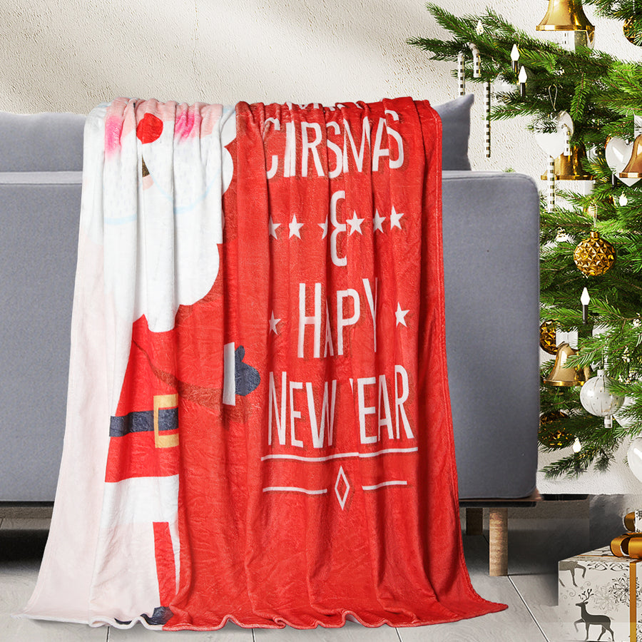 Christmas Santa Throw Double Sided Flannel & Fleece Blanket - Double (1.8 x 2.2m) Homecoze