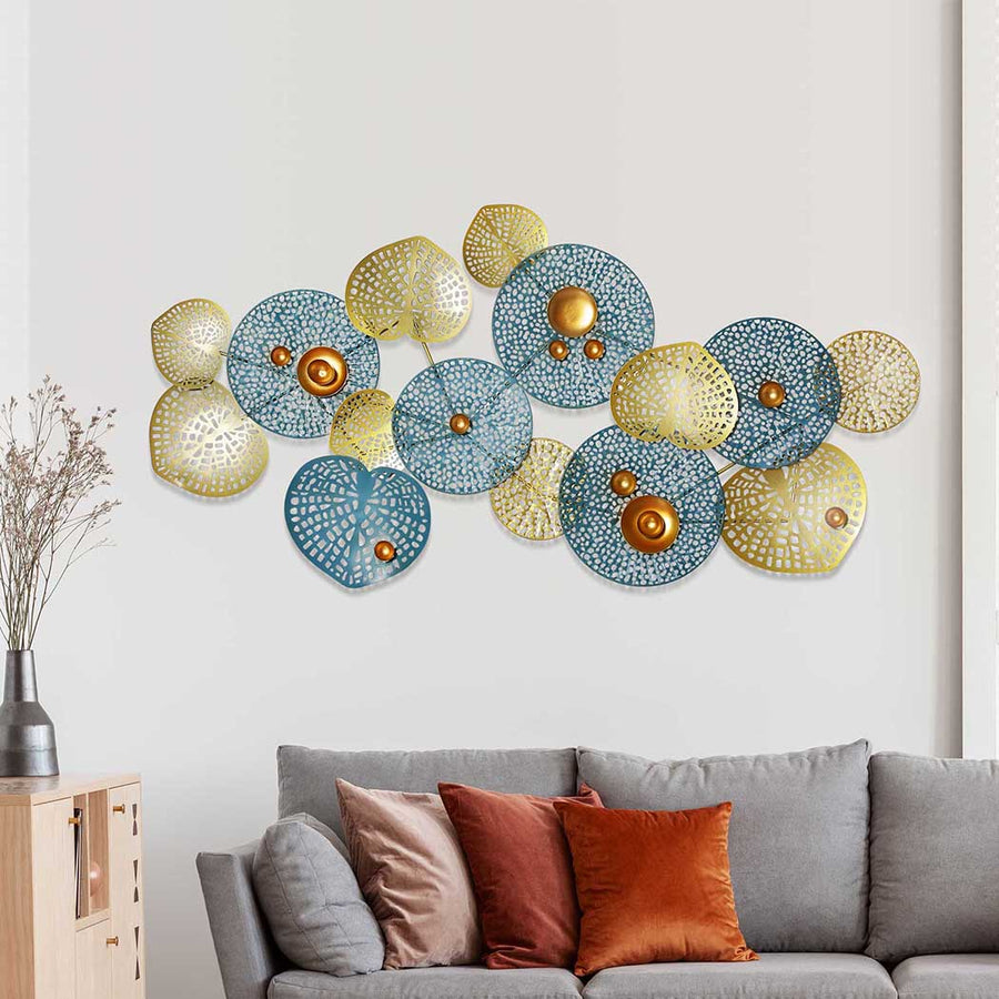 Large Circular Lotus Leaves Inspired Coloured Metal Wall Hanging – 70 x 130cm Homecoze